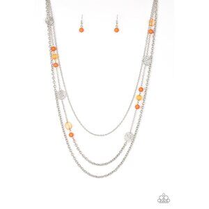 Paparazzi Pretty Pop-tastic! Glass Orange Silver Beads Long Layered Necklace Set
